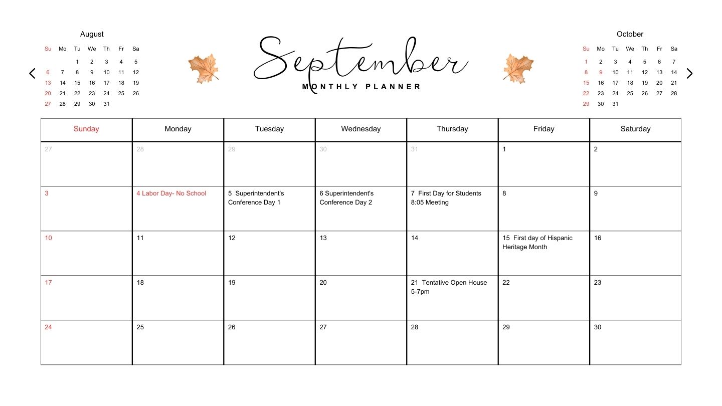  Monthly Calendar